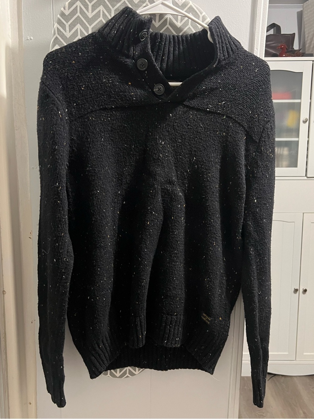 Men's Black Button-Neck Sweater